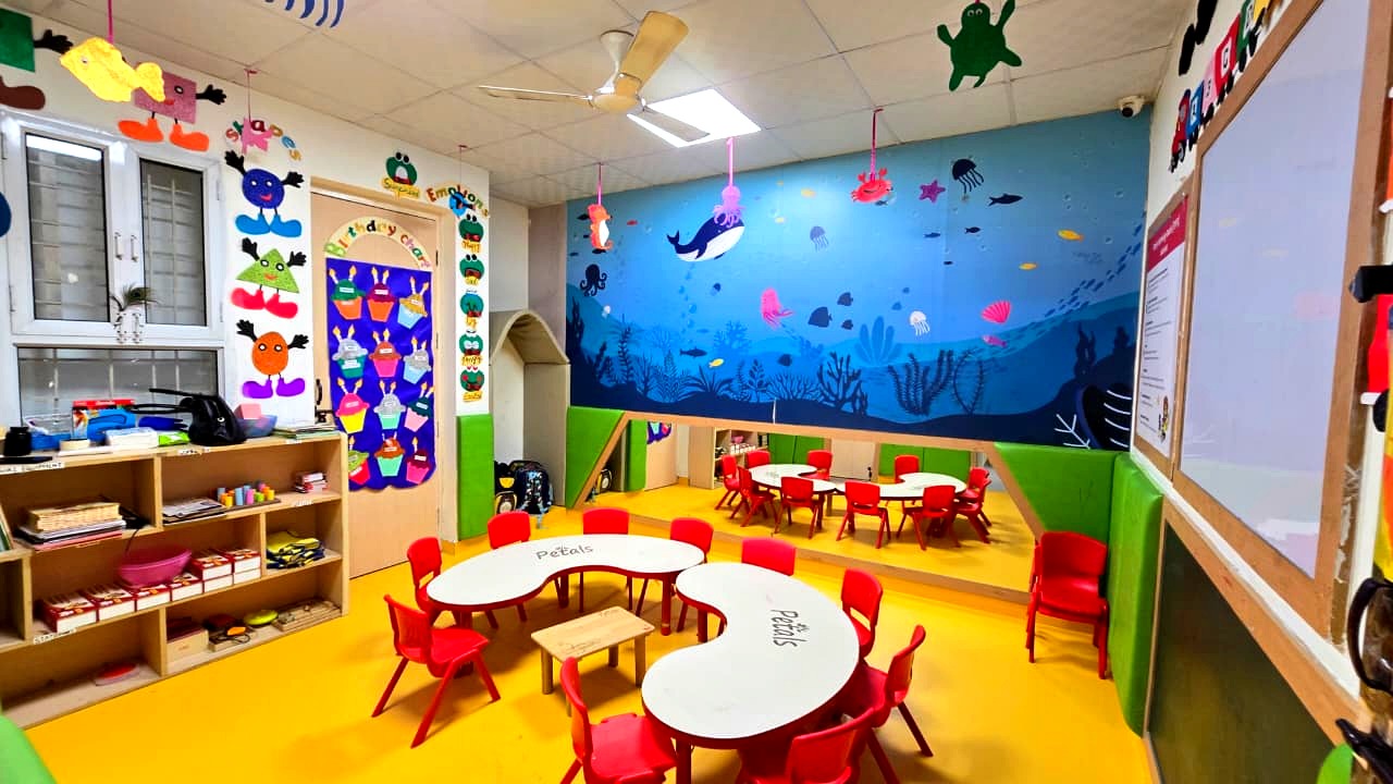 Petals Preschool ocean mural classroom Noida